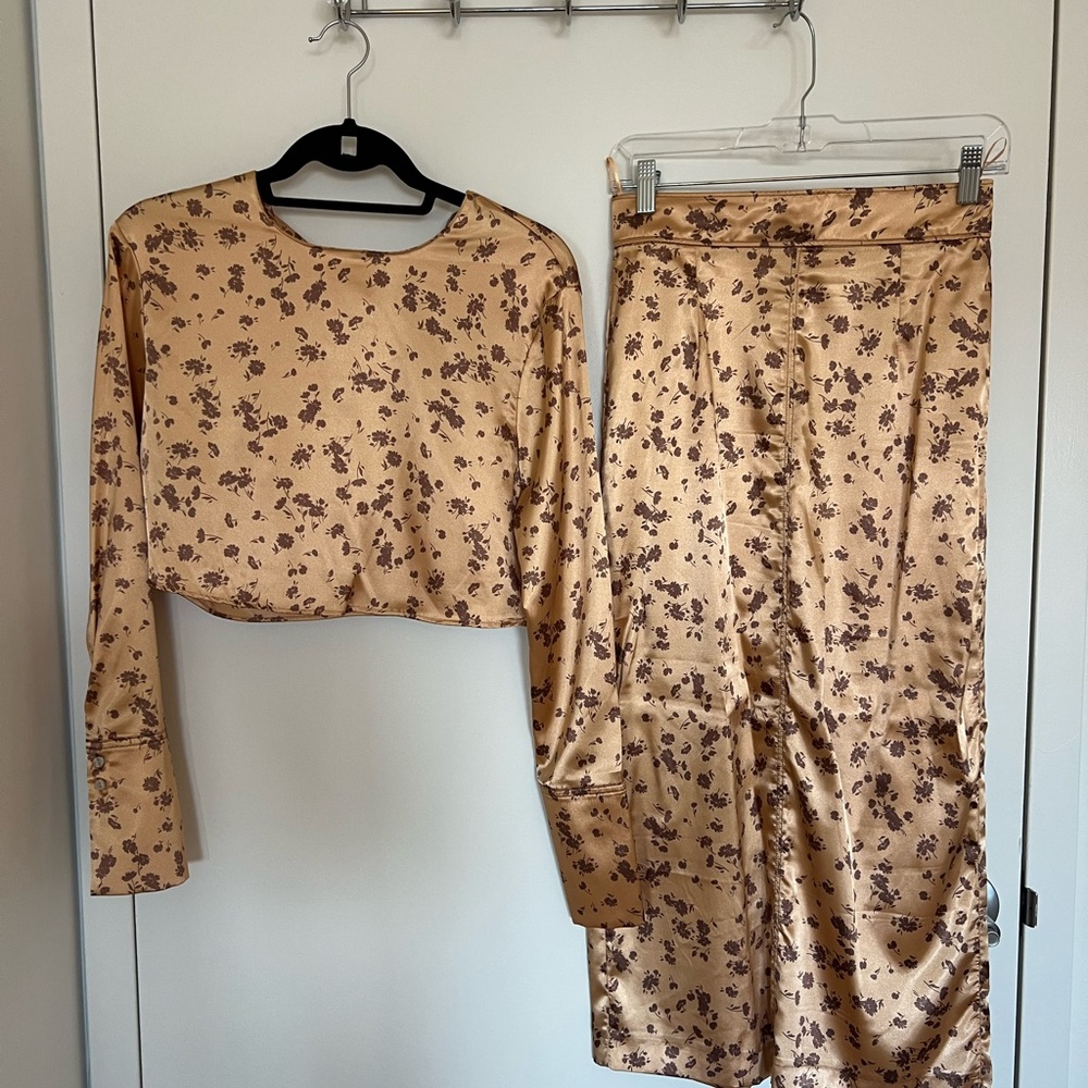 Zara Floral Satin Two-Piece Set Size XS
